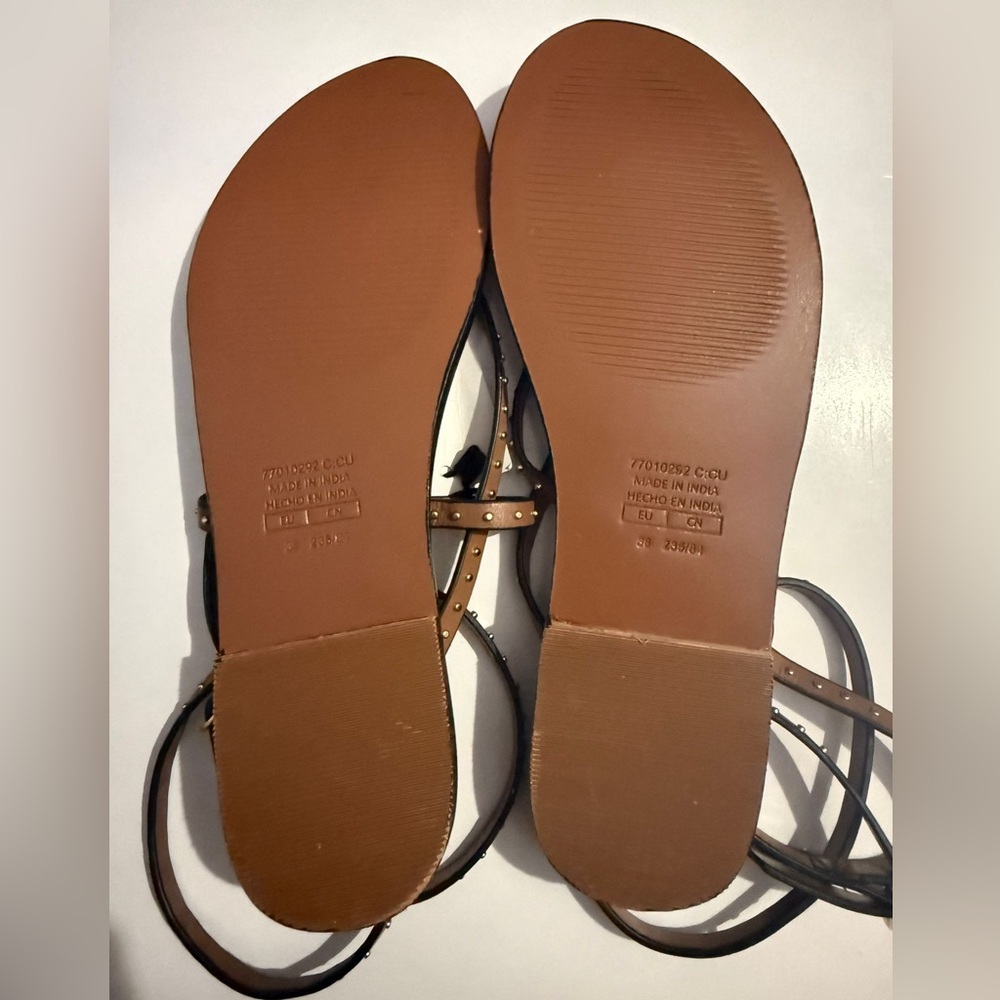 LEATHER STRAP STUD FLAT SANDALS - Picture 5 of 5
